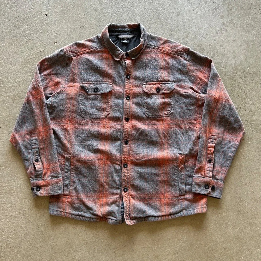 Kuhl Joyrydr Shirt Jacket Men XL Orange Gray Plaid Fleece Button Up Shacket 7516